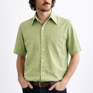 Vintage Plaza Square Mens Large 70s Avocado Short Sleeve Shirt 44 Chest